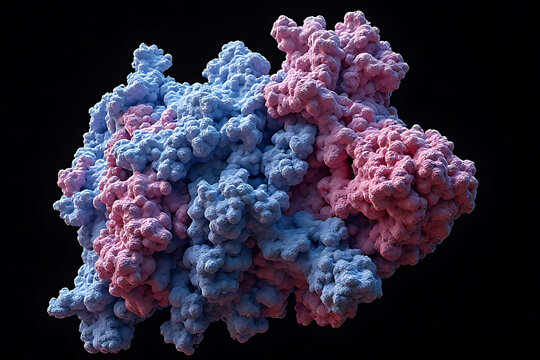 Molecular structure analysis of protein complex laboratory scientific image dark background close-up