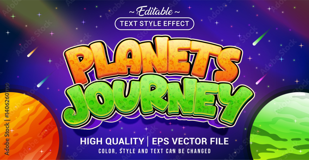 Poster Editable text style effect - Planets Journey text style theme. Vector text style illustration template.