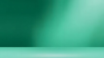 Minimal green gradient background in empty studio room with soft lighting and blank space on the right for modern product display, clean web banner design or commercial presentation