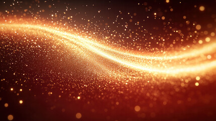 A red wave of glittery particles. The wave is made up of many small, sparkling particles that are scattered throughout the image. Scene is one of excitement and energy