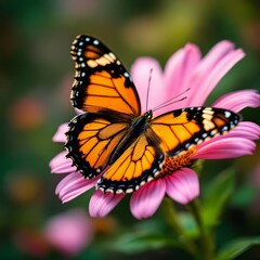 Fototapeta premium Butterfly Resting on a Pink Flower with Detailed Wing Pattern