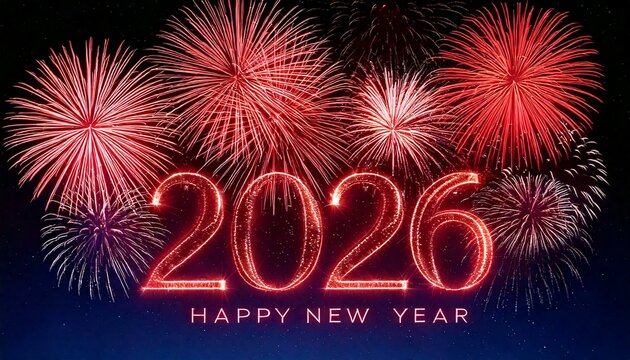  Happy New Year 2026. Number 2026 written sparkling sparklers isolated on black background  - Powered by Adobe