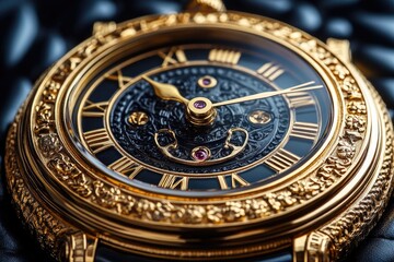 Golden watch with intricate details on a dark background shows elegance and precision