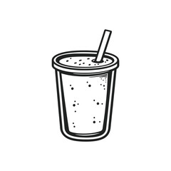 Isolated Monochrome Cup with Straw and Bubbles on a Transparent Background