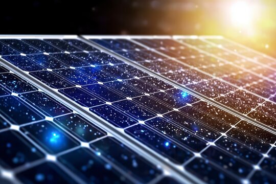 Detailed Close up of Solar Panel Grid, Sunlit Background - Powered by Adobe