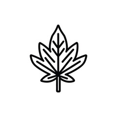 Maple Leaf Icon, Black Outline Design, Simple Leaf on Transparent Background