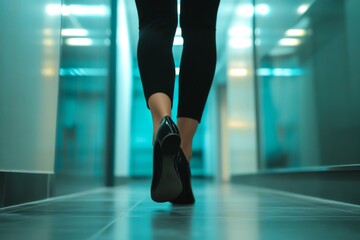 Obraz premium low angle close up of a businesswomen walking in the office hallway