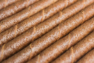Close up of Chocolate wafer rolls texture for background