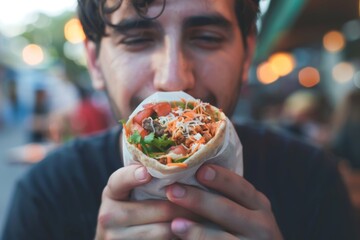 Man eating burrito