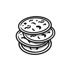 Outline Stack of Pancakes with Toppings and Shadow on Transparent Background