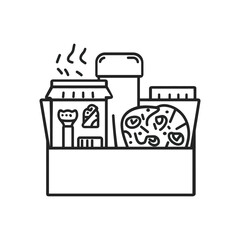 Naklejka premium Outline Style Food Box with Pizza, Noodles, and Beverage on Transparent Background