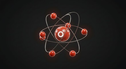 Atomic Structure: Elegant Red and Silver Orbital Model