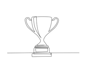 Trophy cup award outline drawing illustration. one continuous line drawing of trophy cup.