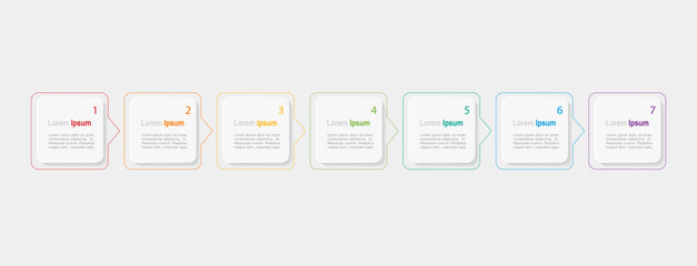 business concept with 7 steps infographics,  rectangle shape and multicolor label ,design for workflow layout, diagram, annual report, web design. vector
