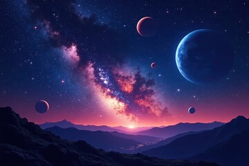 Cosmic night sky with vibrant stars and planets , starry, cosmos