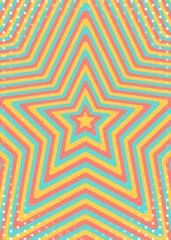 同心状の星とドットのパターン背景、ポップなデザイン、装飾的な放射型図形、縦向き