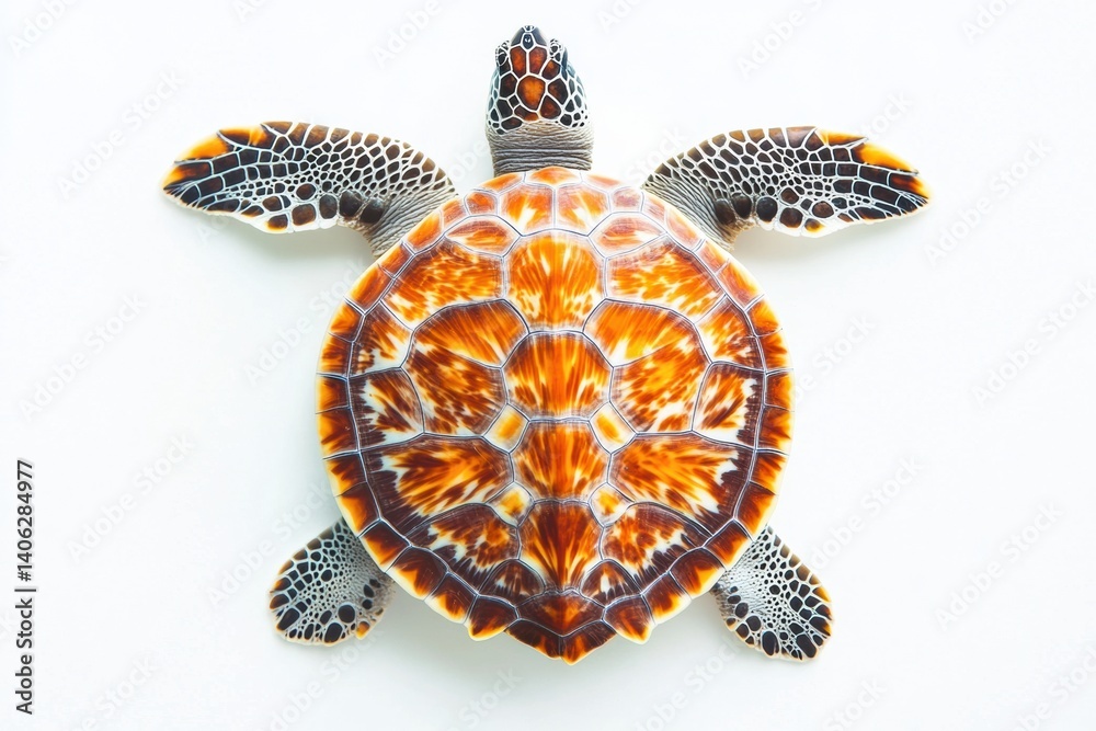 Aufkleber turtle with intricate patterned shell on minimalist white background captures the essence of marine 