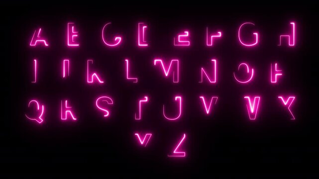 Animated Neon Text (A to Z) on black background Neon Letter  Animation on Black Background .Neon glowing sign letter  with alpha channel, neon alphabet and letters, neon light for banner A to Z