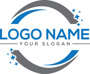 abstract business logo cleaning service. Modern and Abstract Logo Design with Circle, Blue, and Sparkle Elements