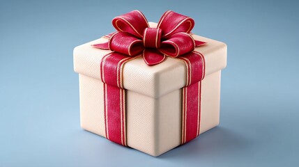 Obraz premium Elegant cream gift box with a crimson ribbon