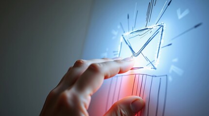 Mano tocando icono de correo sobre una pantalla tactil