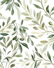 illustrations of various trees, leaves, grasses, and botanical elements on white background.