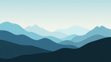 Serene abstract landscape of blue mountains under a clear sky.