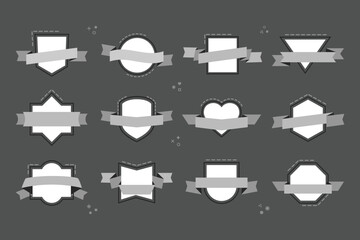 Cute creative assorted funky empty white geometrical ribbon banners icons design elements set on gray background