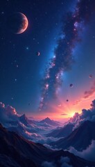 Cosmic landscape of stars and planets in outer space, space, galaxies, stars