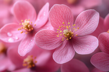 Fototapeta premium A close up of a pink flower with dew drops on it