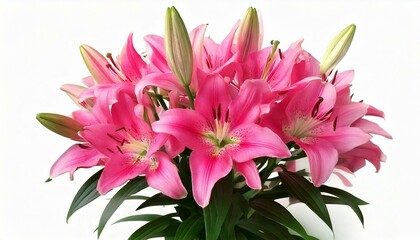 Obraz premium Pink lily flower bouquet isolated on white background for card and decoration