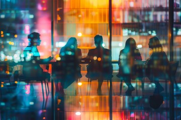 Long exposure shot of group of people in a meeting room, business concept