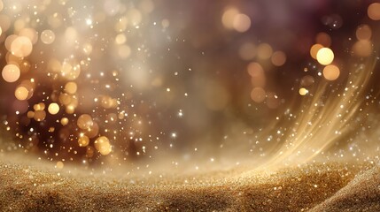 Obraz premium Golden glitter sparkles, bokeh lights, festive background
