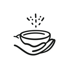 Minimalist Hand Holding Bowl with Particles Floating Design on Transparent BG