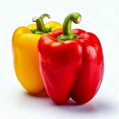 Red and yellow bell peppers. High quality photo from side isolated white backgrounds 