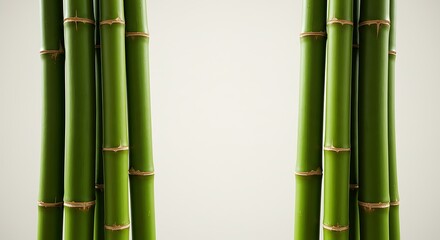 Obraz premium Green Bamboo Stalks on White Background for Decorative and Relaxation Concepts
