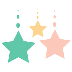 Cute flat illustration of pastel hanging stars. Perfect for dreamy designs, backgrounds, kids themes, and festive Islamic or Eid-related decorations.