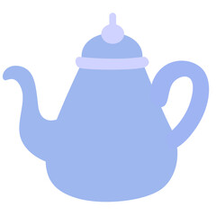 Flat vector illustration of a blue teapot with lid and spout. Perfect for kitchen, drink, or tea-related designs. Simple and modern design for digital use.