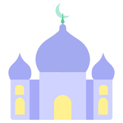 A soft pastel blue mosque illustration with crescent moon. Ideal for Islamic content, Ramadan, Eid, or religious themes. Simple, peaceful, and culturally representative visual design.