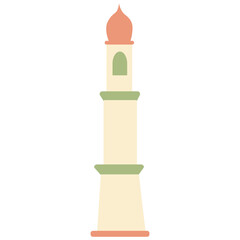 Pastel colored mosque illustration with crescent moon symbol. Perfect for Ramadan, Eid, or Islamic design projects. Represents peace, spirituality, and a holy place for Muslim prayer.