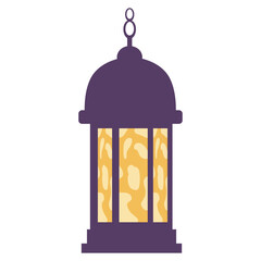 Elegant Ramadan lanterns and crescent moon hanging decoration in flat vector style. Perfect for Islamic festive content, Eid celebration themes, or religious seasonal design materials.