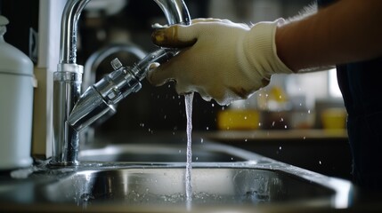 Plumber fixing a burst pipe under a kitchen sink. Featuring plumbing repairs