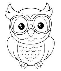 easy owl coloring page for kids, cute wise owl with glasses, perfect printable 8.5 x 11 inch sheet for fun and learning

