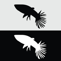 Guppy fish silhouette logo design with white and black background