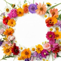 Fototapeta premium Summer flower creative layout. Daisy, cosmos, blanket, aster, zinnia, tickseed, rose and car.
