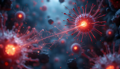 Fototapeta premium Microscopic Organisms Floating in a Dark Environment