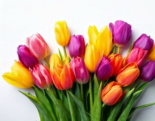 Naklejka premium Tulips. Beautiful bouquet .Colorful flowers on white background.