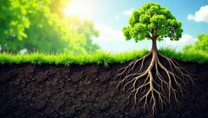 Natural landscape with exposed roots, growth, natural scenery