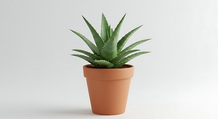 Fototapeta premium Aloe Plant Growing in Terracotta Pot on White Background
