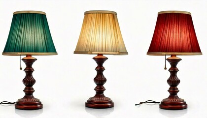 Vintage table lamp with white lampshade isolated on white background. Antique oil lamp. 